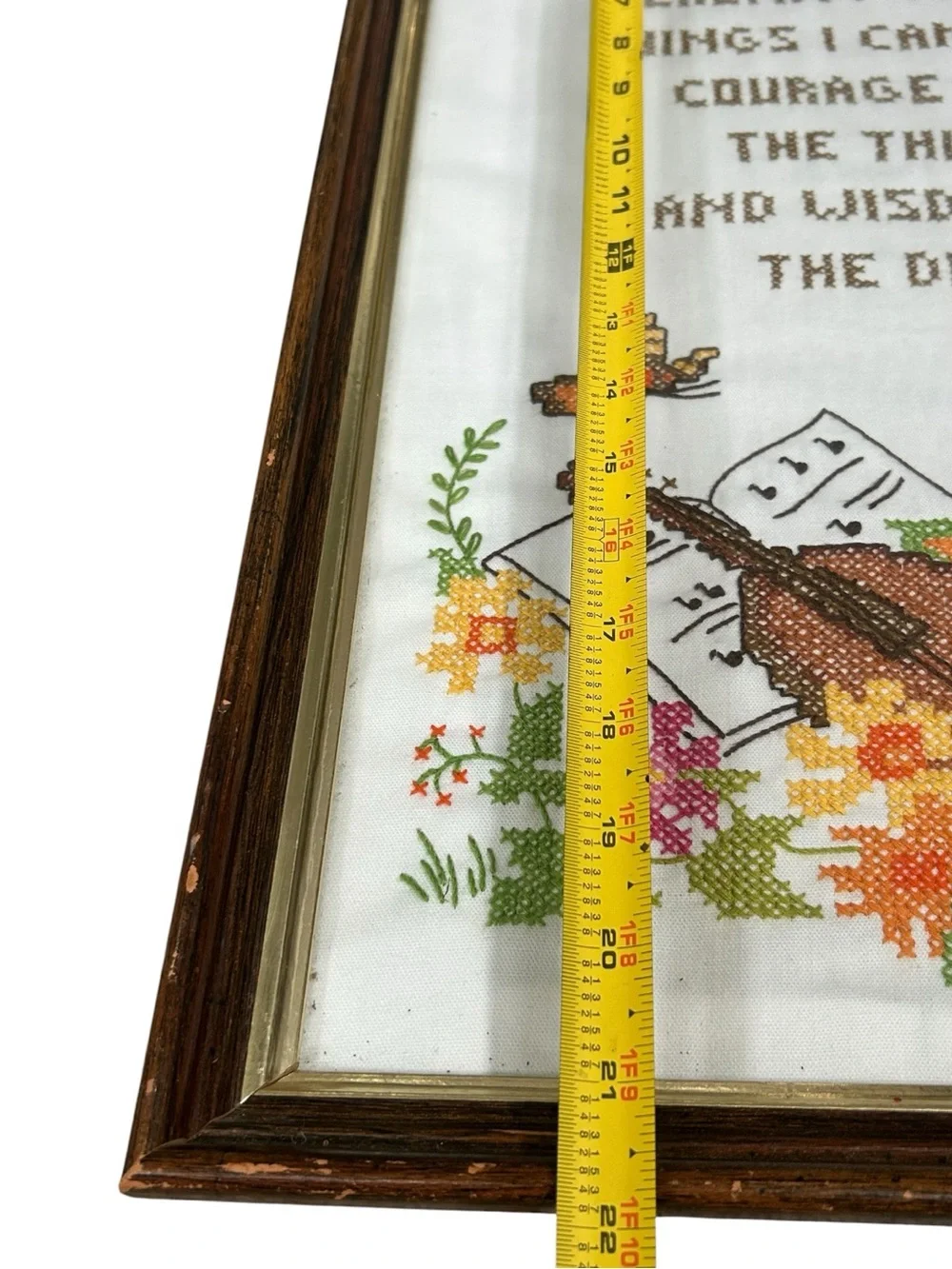 Vintage Framed Cross Stitch Serenity Prayer Wall Art, Folk Art